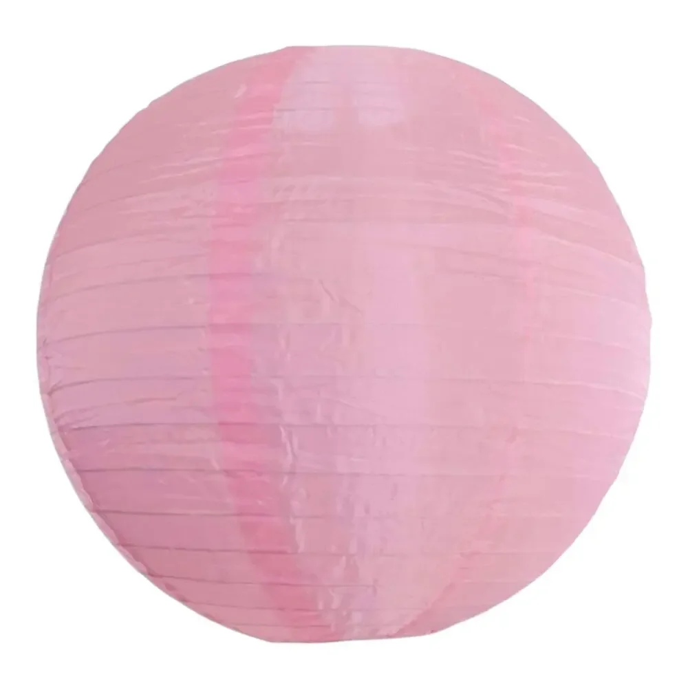 16 Inch Pink Shimmering Nylon Lantern, Even Ribbing, Durable, Hanging Decoration
